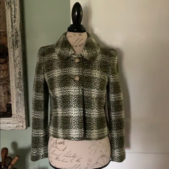 Ann TAYLOR PETITES Green/Off White Tweed Coat - Picture 13 of 16
